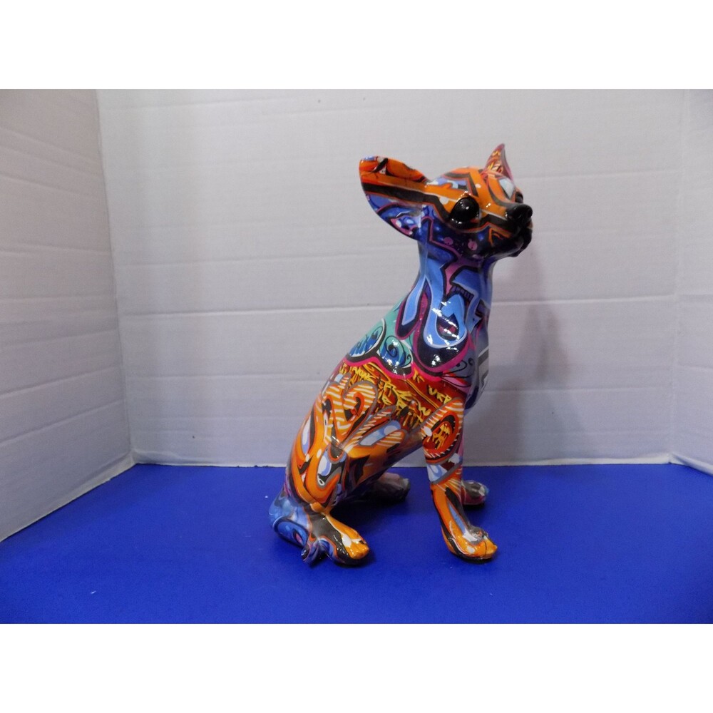 Graffiti Art Chihuahua Statue Figurine Dog Color Modern Art Home Decor 004